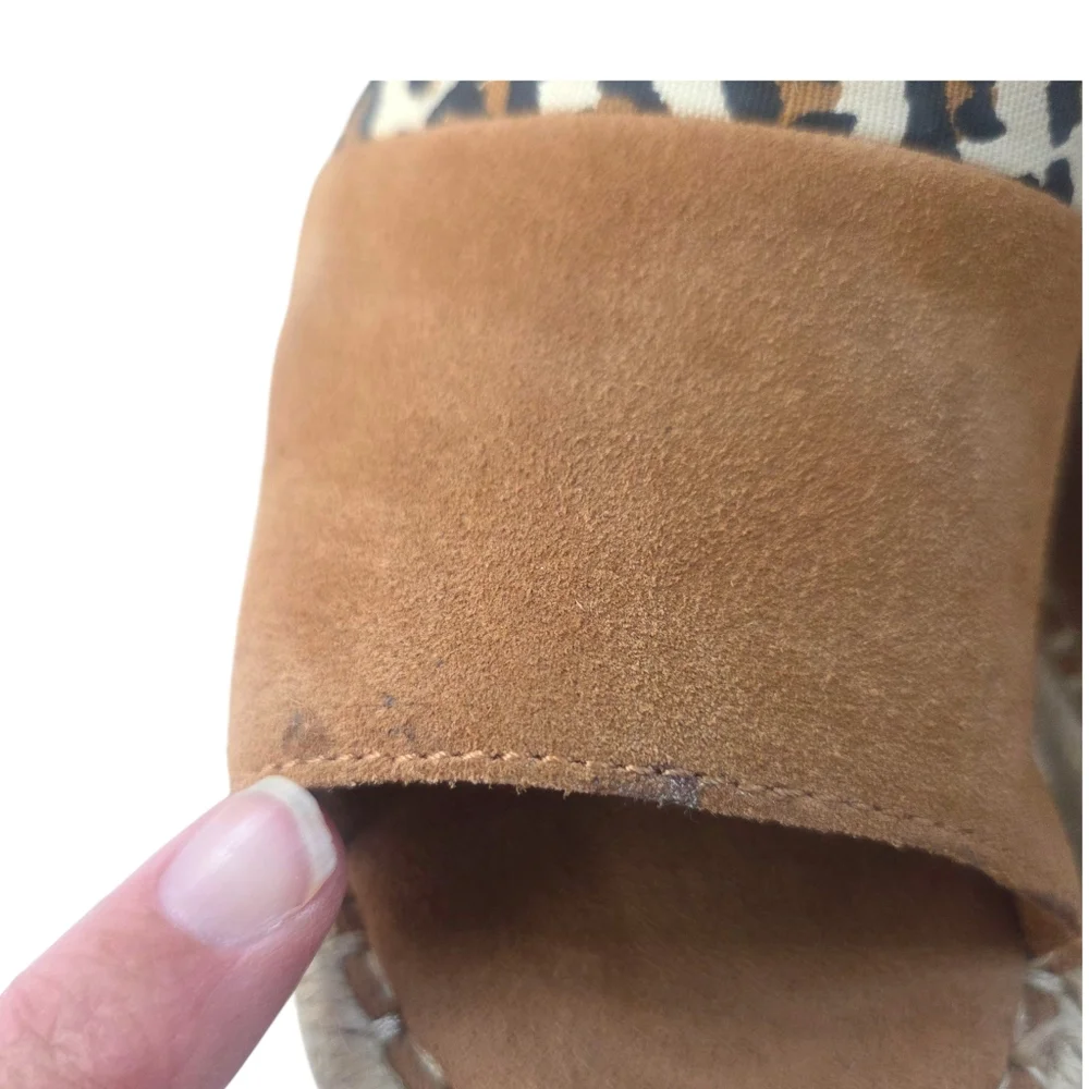 TOMS Monica Suede Espadrille Wedge Sandals NEW Leopard Print Womens 10 Brown